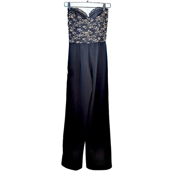NWT Lulus | Sultry Prose Black Lace Strapless Bustier Wide-Leg Jumpsuit | Small - Picture 10 of 15